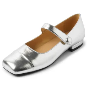 Genuine leather vintage square toe low heel pumps