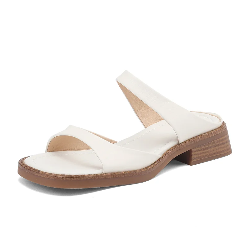 Genuine leather thick heel casual slippers - Image 2