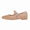 Genuine leather round toe mary jane flats with buckle strap