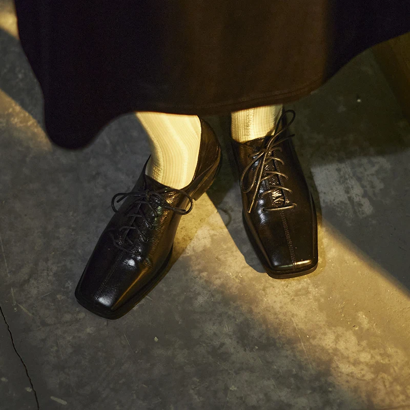 Genuine leather lace up low heel pumps for office - Image 5