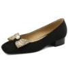 Butterfly knot square toe low heels pumps
