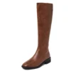 Genuine leather knee high boots with low heels