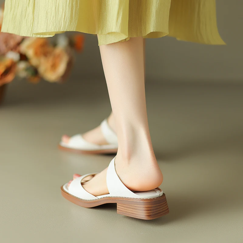 Genuine leather thick heel casual slippers - Image 4