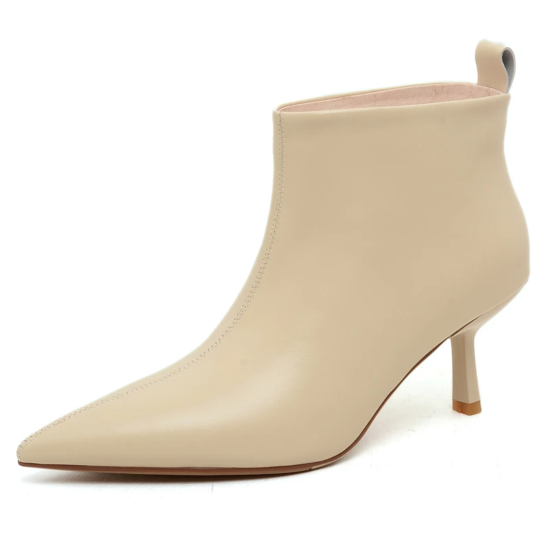 Genuine leather ankle boots with thin high heels - Image 5