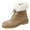 Suede winter snow boots with wool blend and platform
