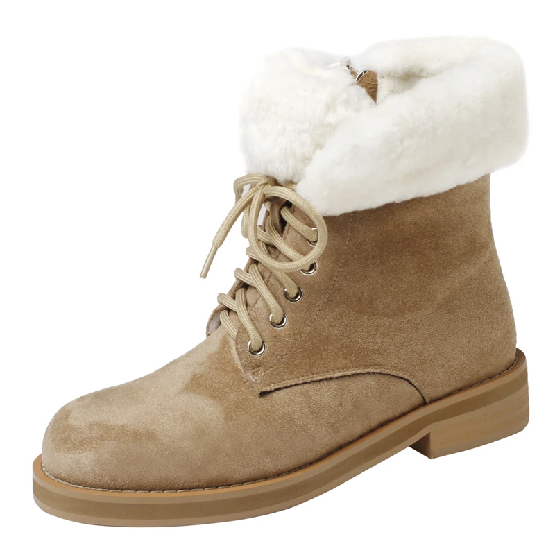 Suede lace-up snow boots with warm wool blend and mid heels - Image 4
