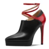 Genuine leather ankle strap high heels platform pumps