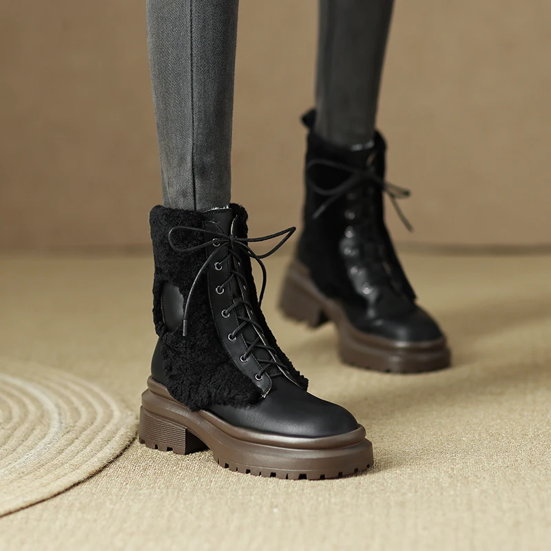 Real leather chunky ankle boots with plush lining - Image 6