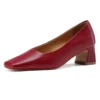 Genuine leather square toe mid heel pumps for office wear