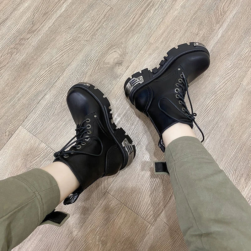 Punk lace up platform ankle boots - Image 3