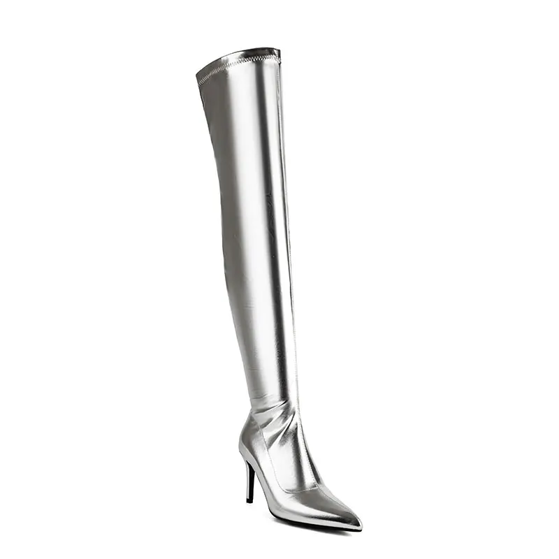 Thigh high elastic heeled winter boots - Image 10