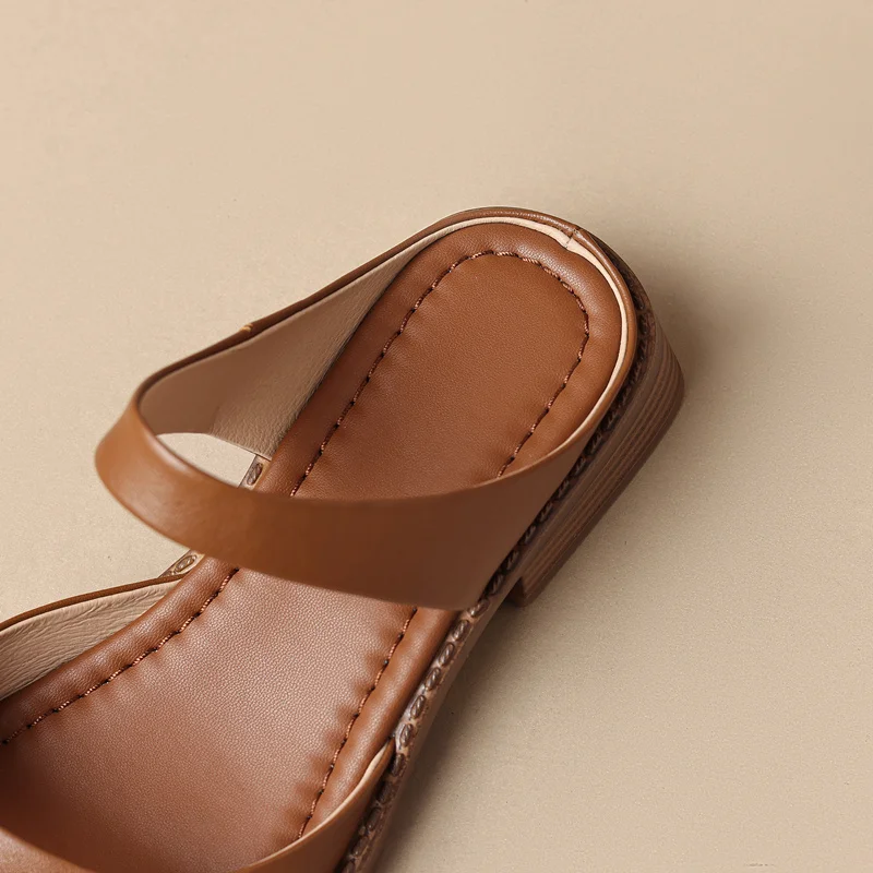 Genuine leather thick heel casual slippers - Image 8