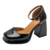 Block heel pumps with buckle strap