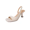 Elegant high heeled sandals genuine leather square toe summer shoes