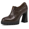 Genuine leather platform chunky high heels dress shoes