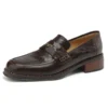Genuine sheepskin leather loafers with metal decoration and block heel