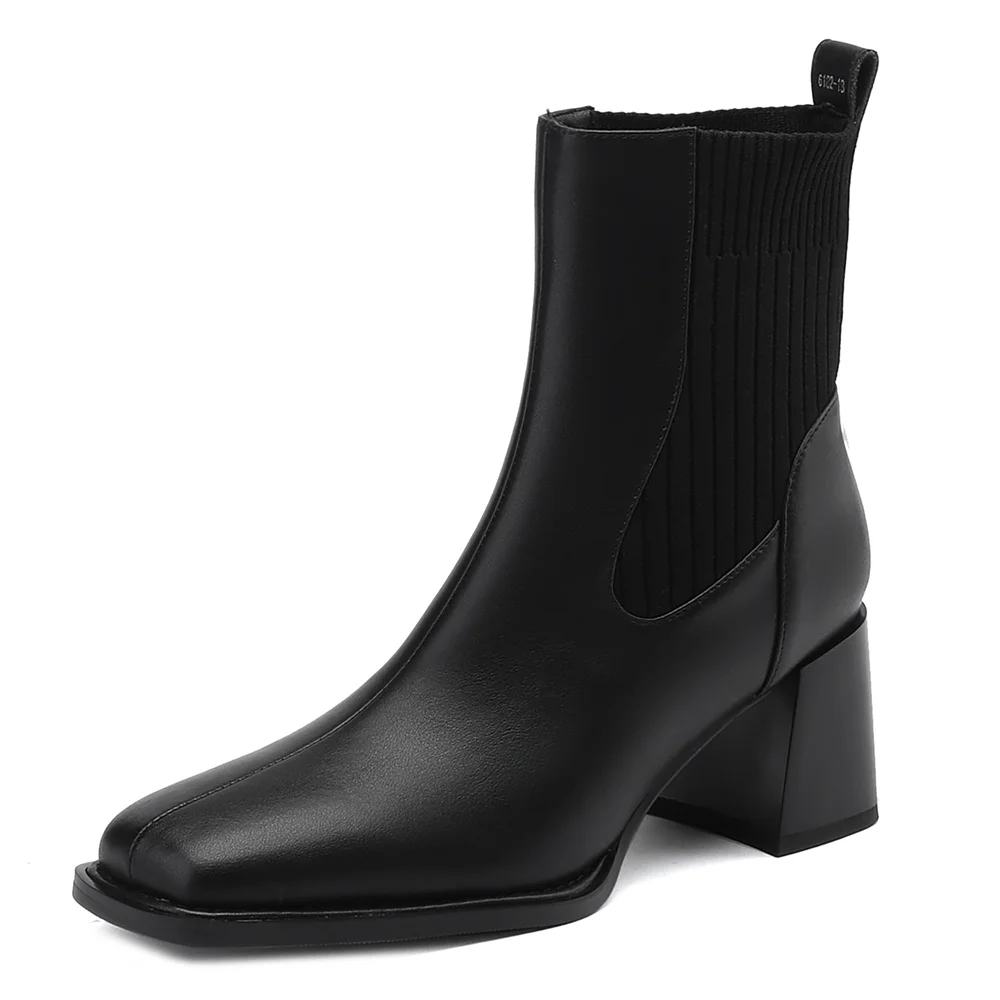 Thick high heel ankle boots with square toe in genuine leather - Image 2