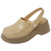 Beige platform clogs