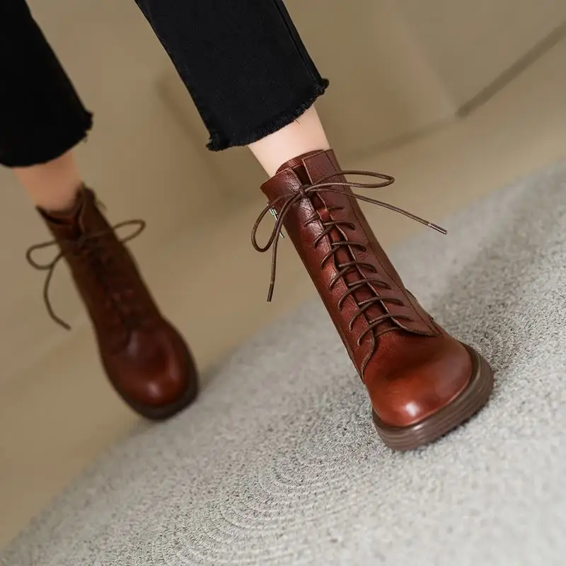 Genuine leather mid heel ankle boots for women - Image 9