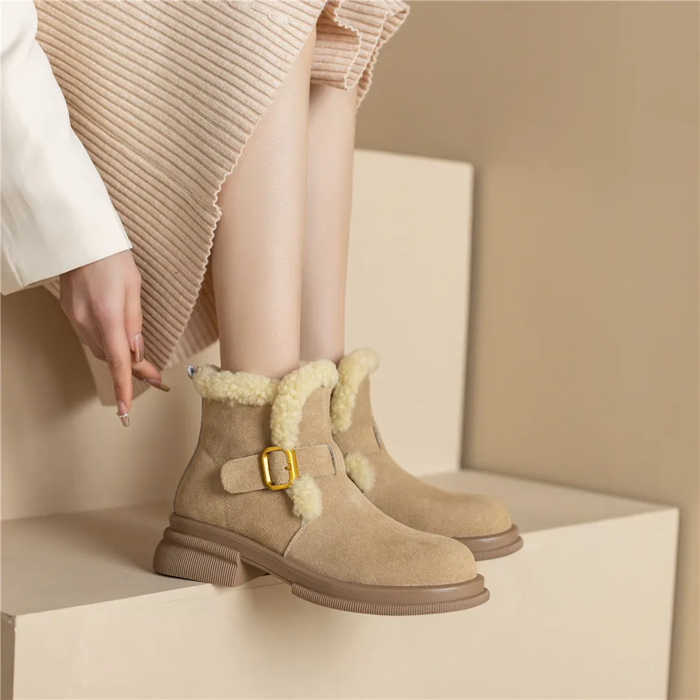 Round toe ankle boots with belt buckle in cow suede leather - Image 9