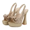 Sequined Bow Peep-Toe Platform Heels for Women