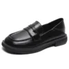 Ladies Penny Loafer Shoes Size 35-43 Round Toe Black Microfiber Leather Formal Slip on Women Dress Shoes