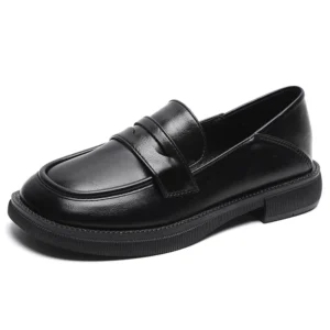 Ladies Penny Loafer Shoes Size 35-43 Round Toe Black Microfiber Leather Formal Slip on Women Dress Shoes